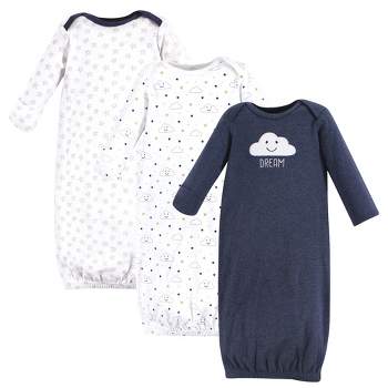 Hudson Baby Infant Boy Cotton Long-Sleeve Gowns 3pk, Navy Clouds