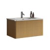 FAMYYT 30 in. Single Sink Floating Oak Bath Vanity with White Ceramic Top (Assembled), U Shape Wall Fitting - 2 of 4