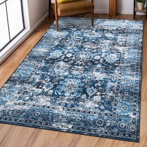 Machine Washable Rug Indoor Vintage Persian Distressed Area Rug Floral Print Throw Rugs for Living Room - 1 of 4