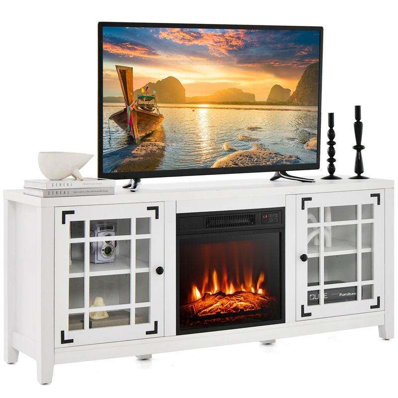 Costway 58 Inches Fireplace TV Stand for TVs up to 65 Inches with 1400W Electric Fireplace Black/Naturl/White, 1 of 11