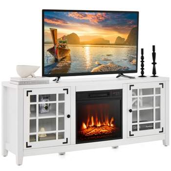 Costway 58 Inches Fireplace TV Stand for TVs up to 65 Inches with 1400W Electric Fireplace Black/Naturl/White