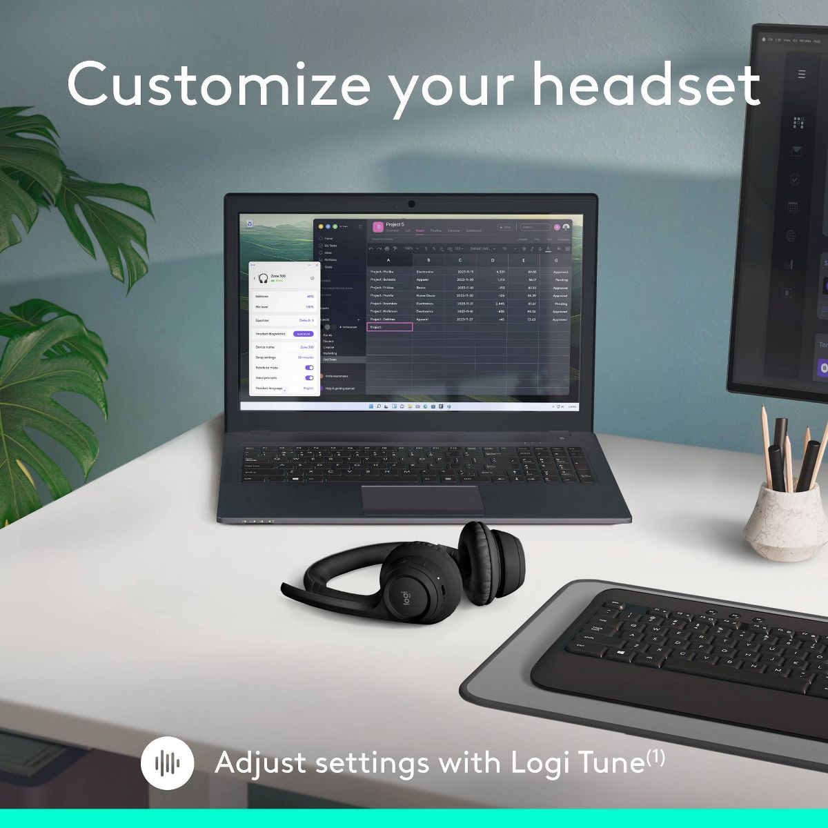 Logitech Zone 300 Bluetooth Wireless Headset - Black: Hands-Free, Multi-Pairing, USB-C - thumbnail 9