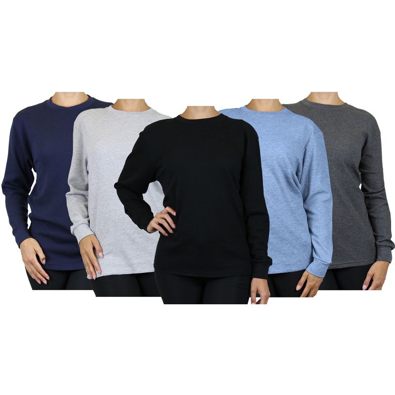 Galaxy By Harvic Women's Loose Fit Waffle Knit Thermal Shirt-3 Pack, 2 of 3