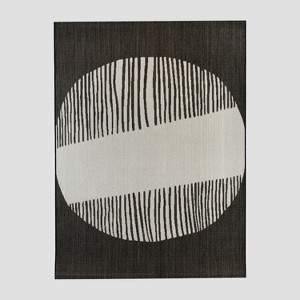 7'10"x10' Modern Sun Outdoor Rug Black - Threshold™: Weather-Resistant Rectangle Deck Mat - 1 of 3