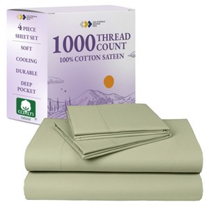 Luxury 1000 Thread Count Bed Sheets Set - 100% Cotton Sateen - Soft, Thick & Deep Pocket by California Design Den - 1 of 4