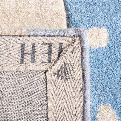 Blue and Ivory Wool Hand-Tufted Kids Bunny Rug