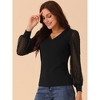 Seta T Women's Dressy Casual V Neck Top Swiss Dot Long Sleeve Shirts - 2 of 4