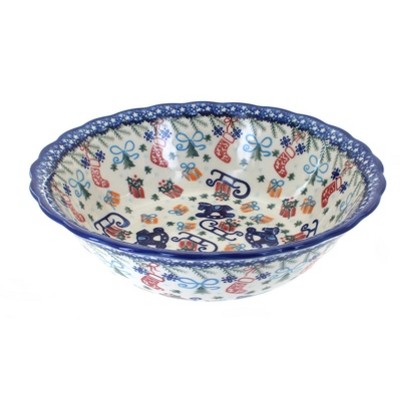 Blue Rose Polish Pottery Christmas Bounty Large Serving Bowl