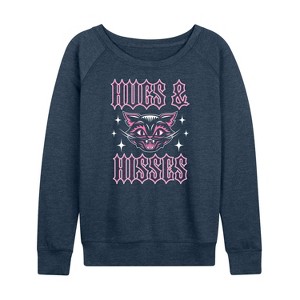 Women's - Instant Message - Valentine's Day Hugs And Hisses Cat Lightweight French Terry Wide Neck Long Sleeve Shirt - 1 of 4