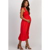 PinkBlush Red Solid Self-Tie Smocked Maternity Midi Dress - 2 of 4