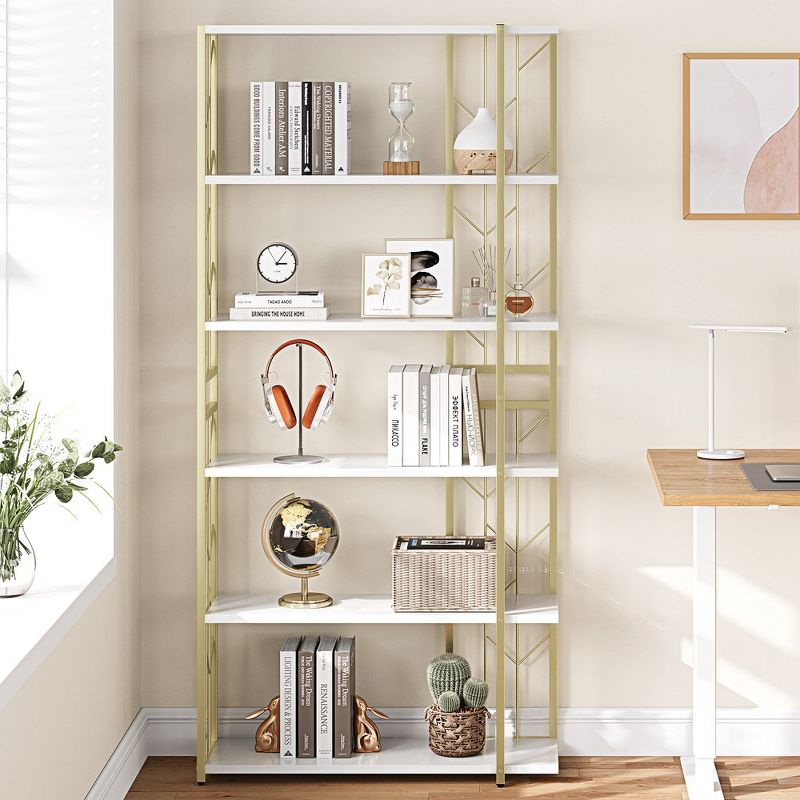 Whizmax 6 Tiers Gold Bookshelf, Modern Bookshelf, Storage Shelves in Living Room/Home/Office, Books Holder Organizer for Movies, Gold, 4 of 9