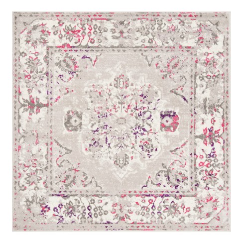 Gray Pink Fl Loomed Square Area Rug, Gray And Pink Rug