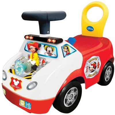 Kiddieland Disney Mickey Mouse Fire Truck Activity Interactive Ride On Car with Music, Interactive Engine Button, and Lights for Ages 12-36 Months
