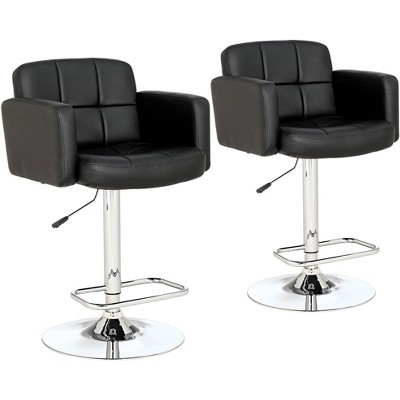 Studio 55D Trek Black Faux Leather Swivel Bar Stools Set of 2