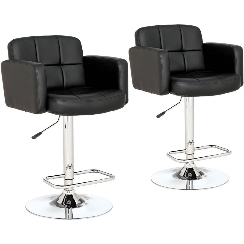 Studio 55D Trek Chrome Swivel Bar Stools Set of 2 Silver 32 3/4" High Modern Black Faux Leather Cushion Adjustable for Kitchen Counter Height Island, 1 of 10