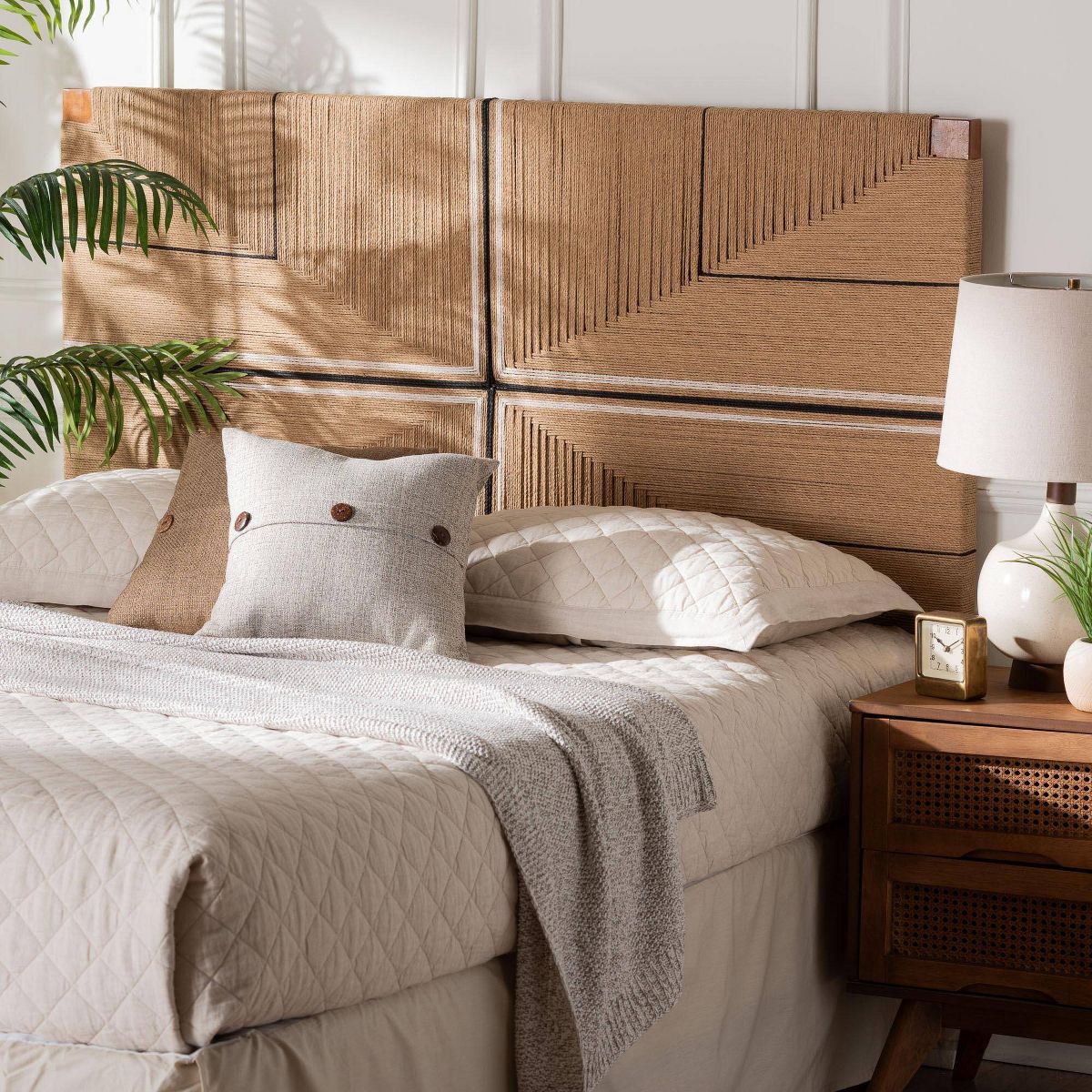 bali & pari Prita Paper Loom King Headboard with Mahogany Wood Frame Natural Brown - thumbnail 2
