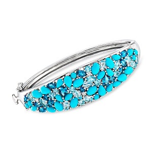 Ross-Simons Turquoise and 8.90 ct. t.w. Tonal Blue Topaz Bangle Bracelet With White Zircons in Sterling Silver - 1 of 3