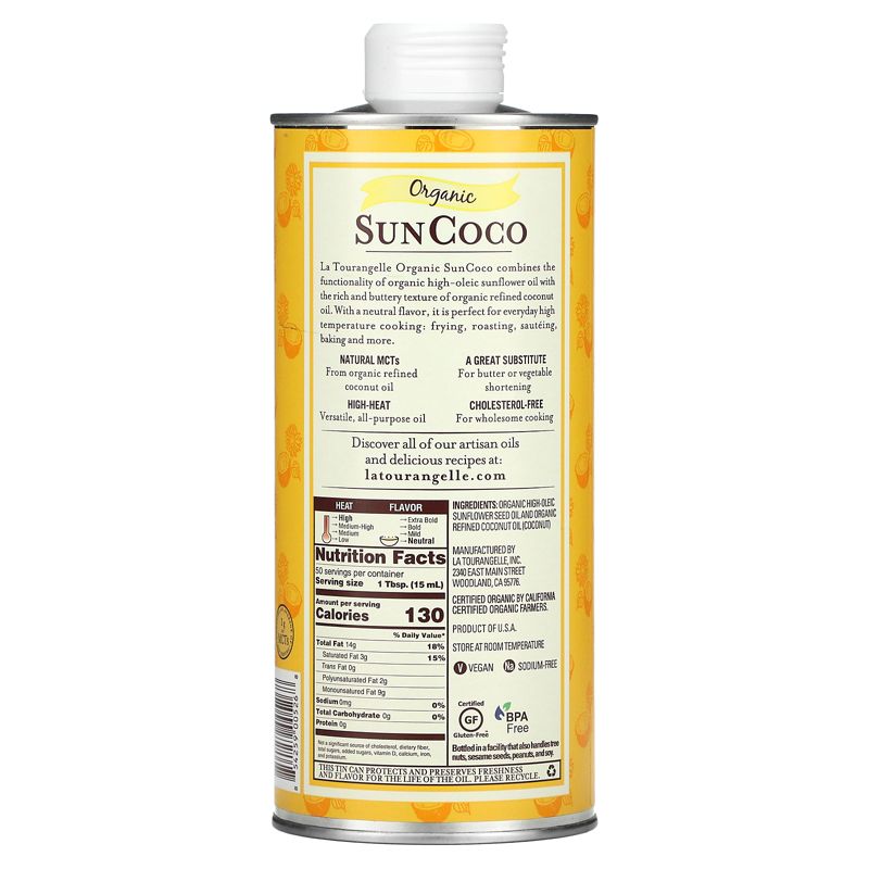 La Tourangelle Organic SunCoco, Sunflower Oil & Coconut Oil Blend, 25.4 fl oz (750 ml), 2 of 3