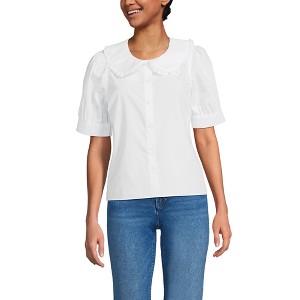 Lands' End Women's Easy Care Puff Sleeve Statement Collar Shirt - 1 of 3