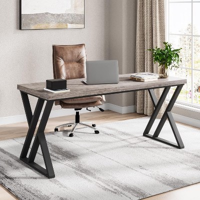 PAGED Computer Desk with Z-Shaped Metal Legs, Modern Office Desk with Wood Desktop for Living Room