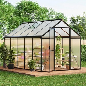 Garvee 6x10 FT Walk-In Greenhouse, Aluminum Frame Polycarbonate Panels, Roof Vent, Gutters, Ground Anchors, Lockable Sliding Door, Black - 1 of 4