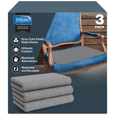 Inspire Underpads | Stain Hiding Gray - Reusable Incontinence Bed Pads Waterproof Mattress Pad    (18 X 24 - 3 Pack)