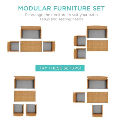 Natural Wicker 4-Piece Patio Conversation Set with Cement Gray Cushions