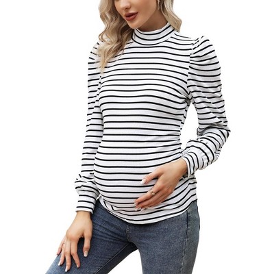 Maternity Top Striped Shirts Pregnant Ruched Tunic Pullover Sweater