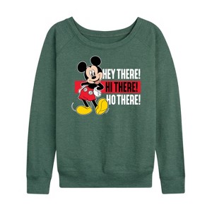 Women's - Disney - Hey There! Hi There! Lightweight French Terry Wide Neck Long Sleeve Graphic Shirt - 1 of 4