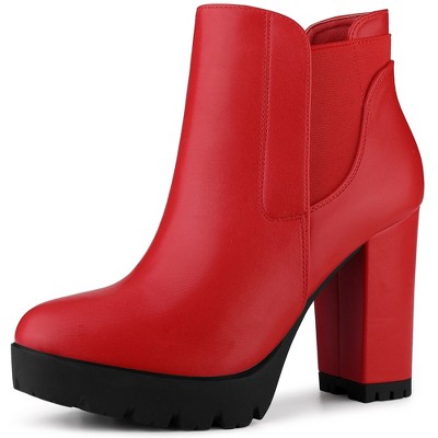 Perphy Women's Round Toe Lightly Padded Platform Block High Heels Chelsea Boots