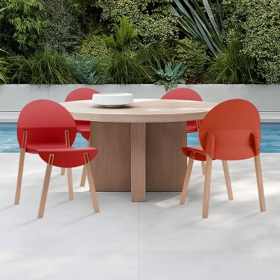 Modern Armless Outdoor Chair Set of 4, All-Weather Patio Accent Seating with Sturdy Wood Legs for Porch, Garden or Balcony-The Pop Home