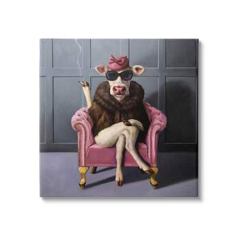 Stupell Industries Chic Pink Glam Fashionable Cow Canvas Wall Art