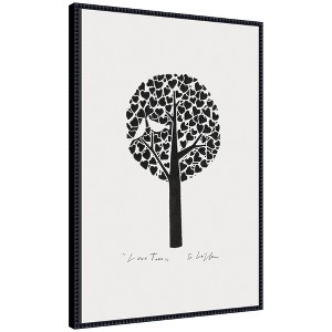Kate & Laurel All Things Decor 23"x33" Sylvie Black and White Love Tree Linocut Framed Canvas by Giuliana Lazzerini - 1 of 4