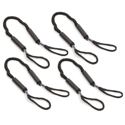 Okuna Outpost 4 Pack Small Bungee Cord Dock Lines with Loop for Boats, Kayaks, Docking Mooring Ropes Accessories, 4 ft, Black