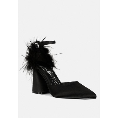 Palmetta Fur Detail Block Heel Sandals
