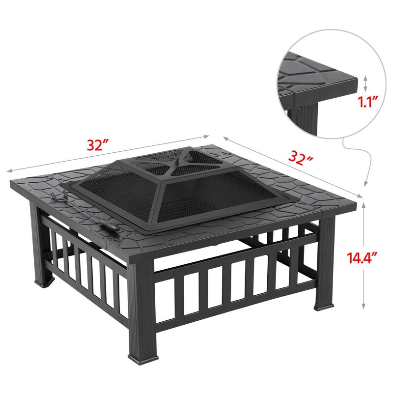 Yaheetech 32in Fire Pit Table Square Metal Firepit Stove Backyard Garden Fireplace for Camping, 4 of 7