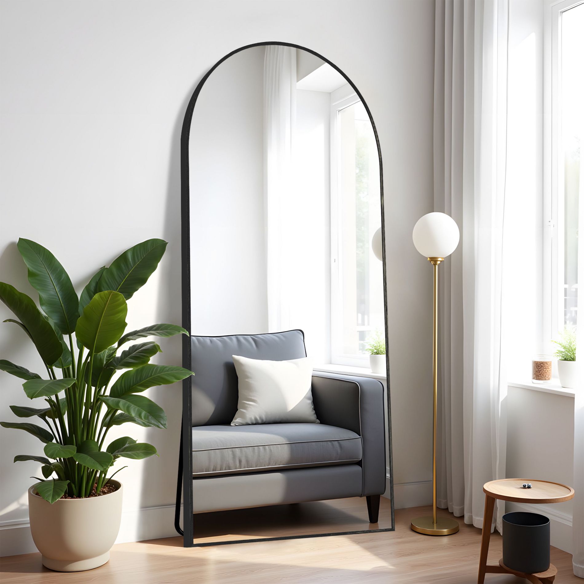 PexFix 31 in. W x 71 in. H Full Length Arched Free Standing Body Mirror Metal Framed Wall Mirror Large Floor Mirror in Black