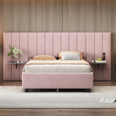 Full Size Upholstered Platform Bed with Big Headboard, Bedroom Furniture