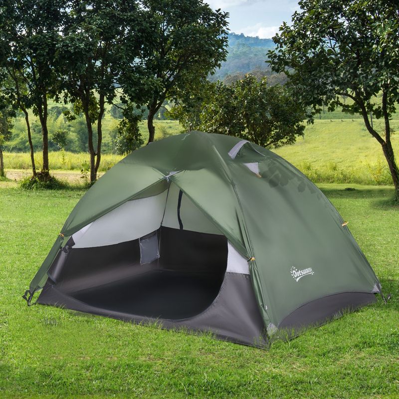 Outsunny 2 Person Camping Tent Backpacking Tent with Water-Fighting Polyester Rain Cover, 4 Mesh Windows for Air, & Carry Bag, 2 of 11