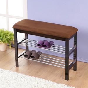 Syemin Ottomans and Benches Wood Shoe Bench, Shoe Rack Storage Organizer, Rustic Entryway Bench with Shelves, Hallway Bench, Brown, 31.5"*12"*19" - 1 of 4