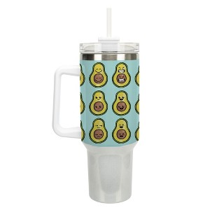 100 North Avocado Emoji Smiley Face 40 oz. Stainless Steel, Large Water Bottle Coffee Mug, Spill & Leak Resistant, Thermal Travel Tumbler with Handle, - 1 of 1