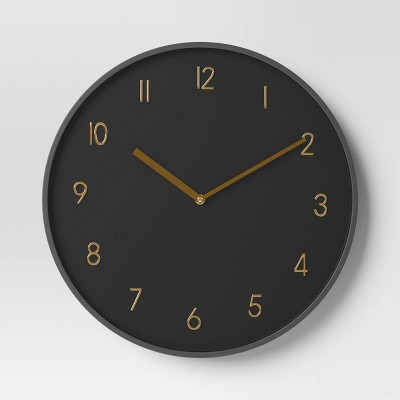 16" Luxe Wall Clock Black/Brass - Threshold™: Sleek Round Design for Home Decor