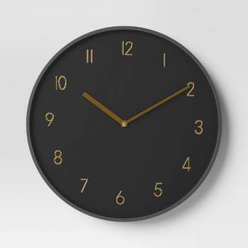 16" Luxe Wall Clock Black/Brass - Threshold™