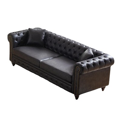 NicBex Button Tufted 85.5 Inch 3-seater Sofa with Rolled Arms and 2 Pillows for Office,Living Room,Apartment