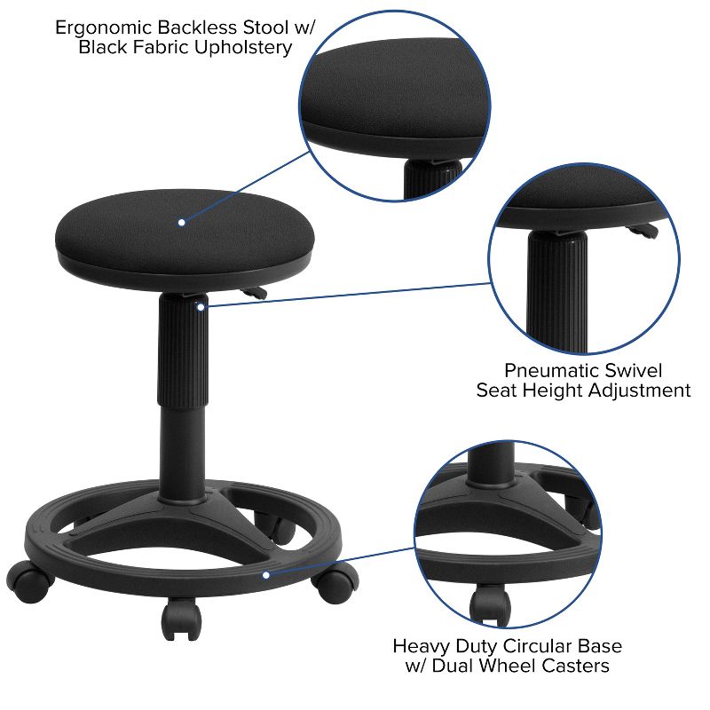 Flash Furniture Black Ergonomic Stool with Foot Ring, 3 of 9