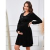 Coolmee Womens Maternity V-Neck Long Sleeve Elastic Waist Velvet A Line Mini Dress With Pocket Breastfeeding Baby Shower Dress - 2 of 4