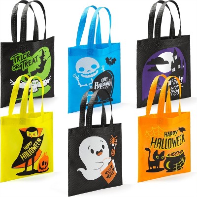 Joyfy 32 Non-Woven Halloween Tote Snacks Goodie Candy Bags for Kids, 6 Colorful Pattern Design Reusable Trick or Treat Gift Bags Party Favor Supplies
