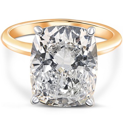 Pompeii3 Certified 12.07CT Cushion Solitaire Diamond Engagement Ring Gold Lab Created Gold - Size 5.5