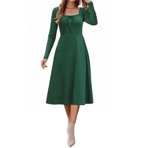 INSPIRE CHIC Women's Square Neck Long Sleeve A-Line High Waist Midi Knitted Dresses with Pocket - 1 of 4