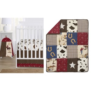 Sweet Jojo Designs Boy Baby Crib Bedding Set - Wild West Brown Red Blue White 4pc - 1 of 4